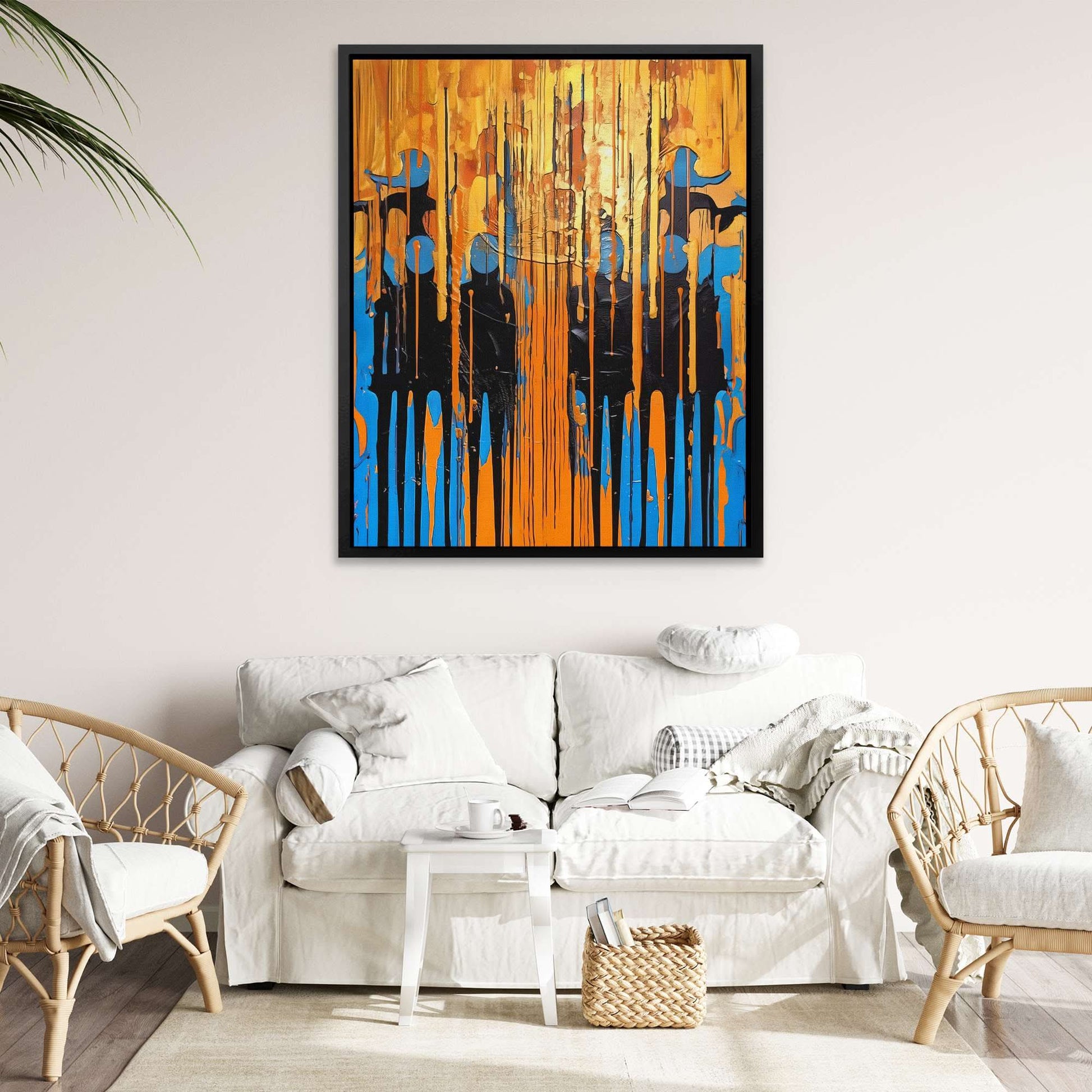 Blue-Gold Symphony - Large Abstract Canvas Print