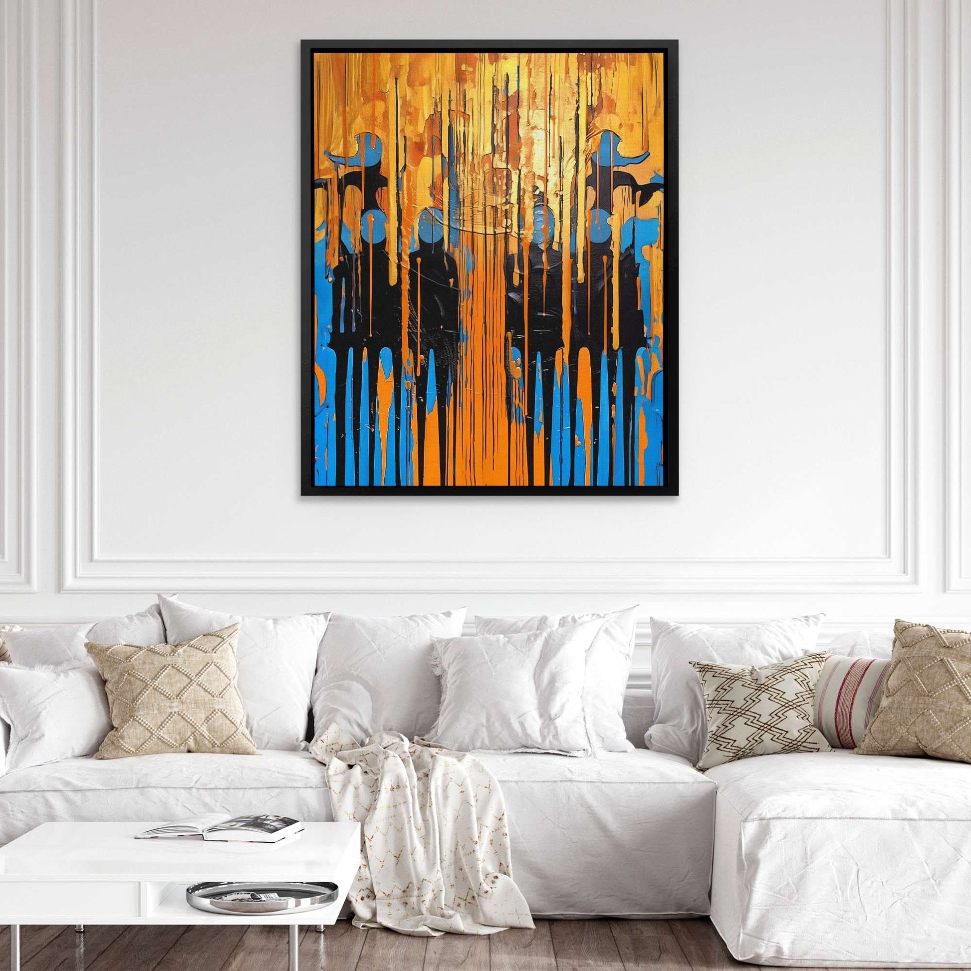 Blue-Gold Symphony - Abstract Blue Canvas Wall Art
