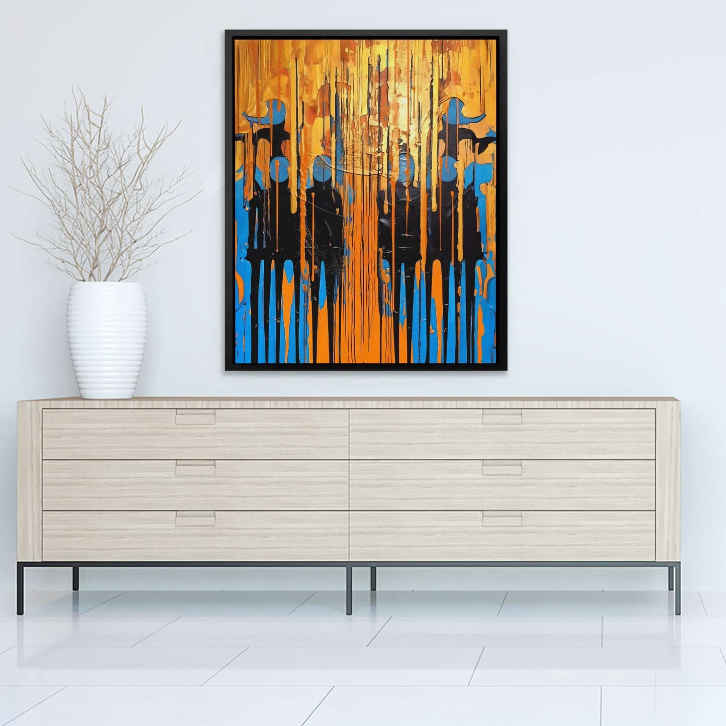 Blue-Gold Symphony - Blue Canvas Print