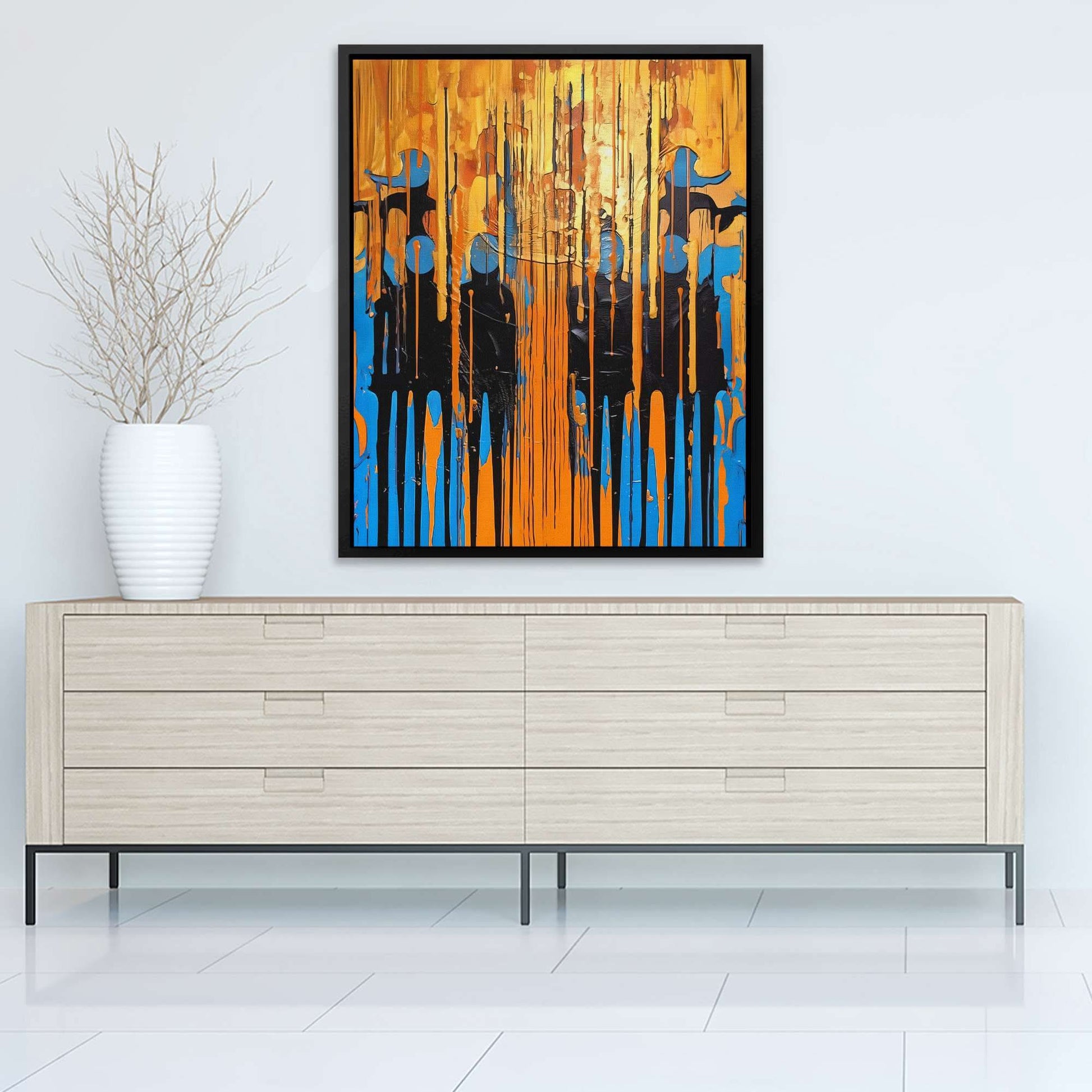 Blue-Gold Symphony - Blue Canvas Print