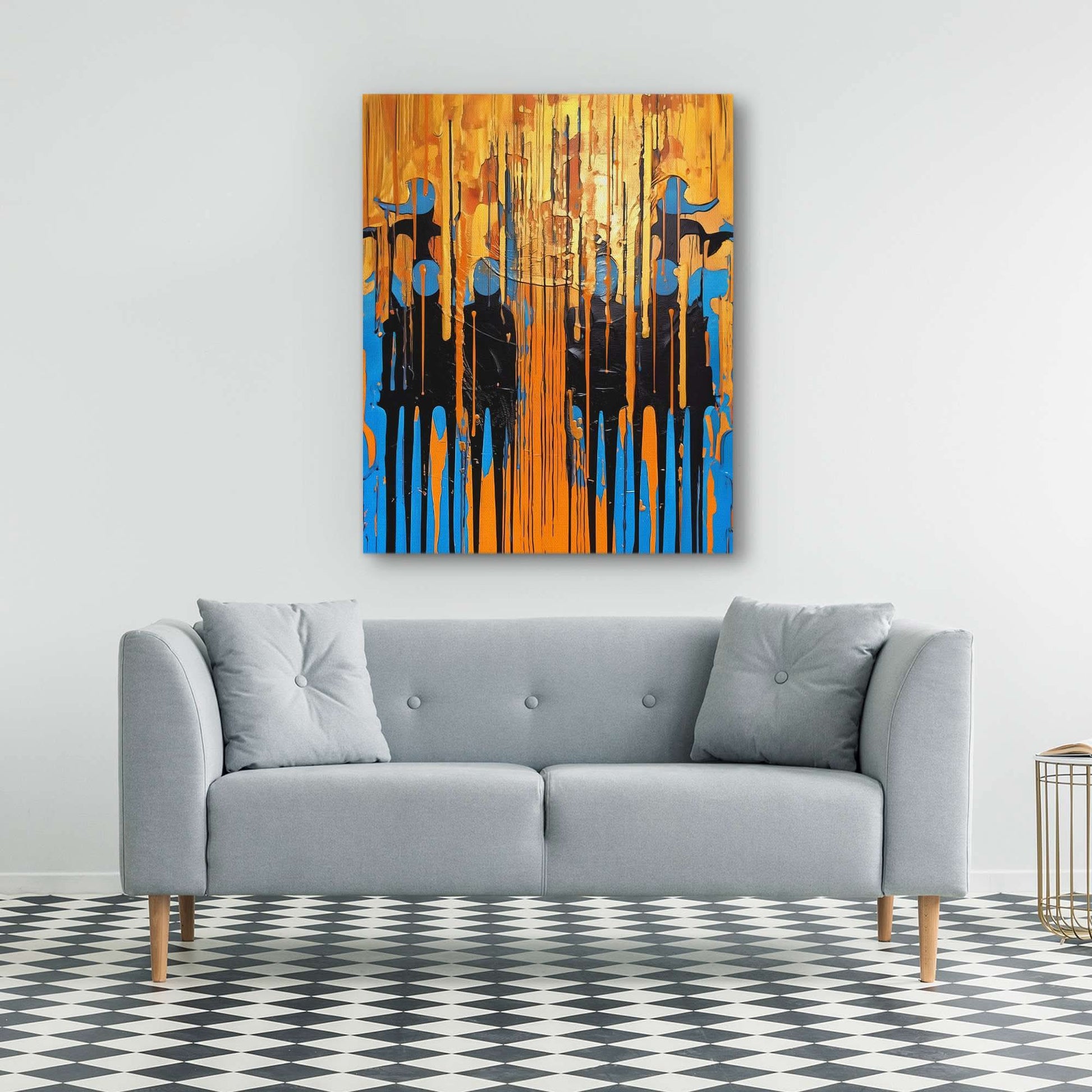 Blue-Gold Symphony - Framed Wall Art