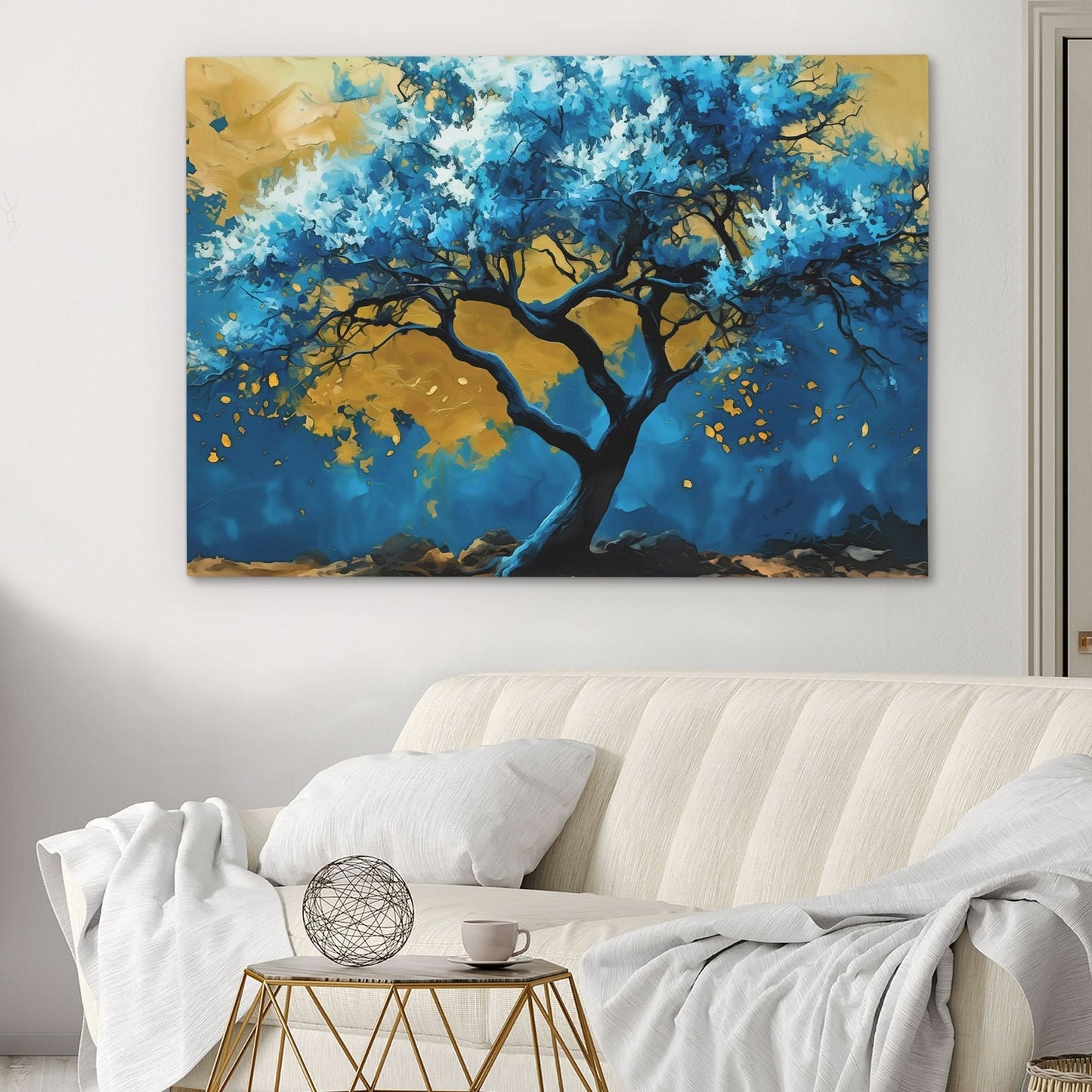 Blue Gold Tree - Horizontal Art for Bathroom