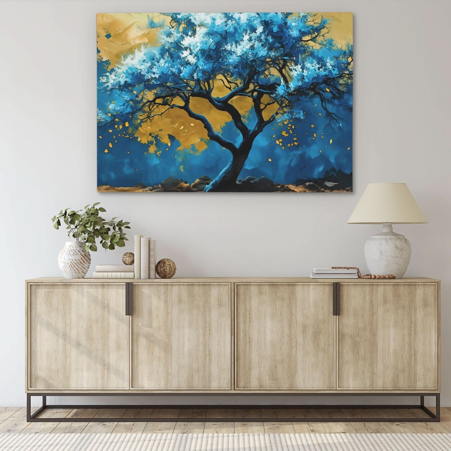 Blue Gold Tree - Blue Nature Canvas Print