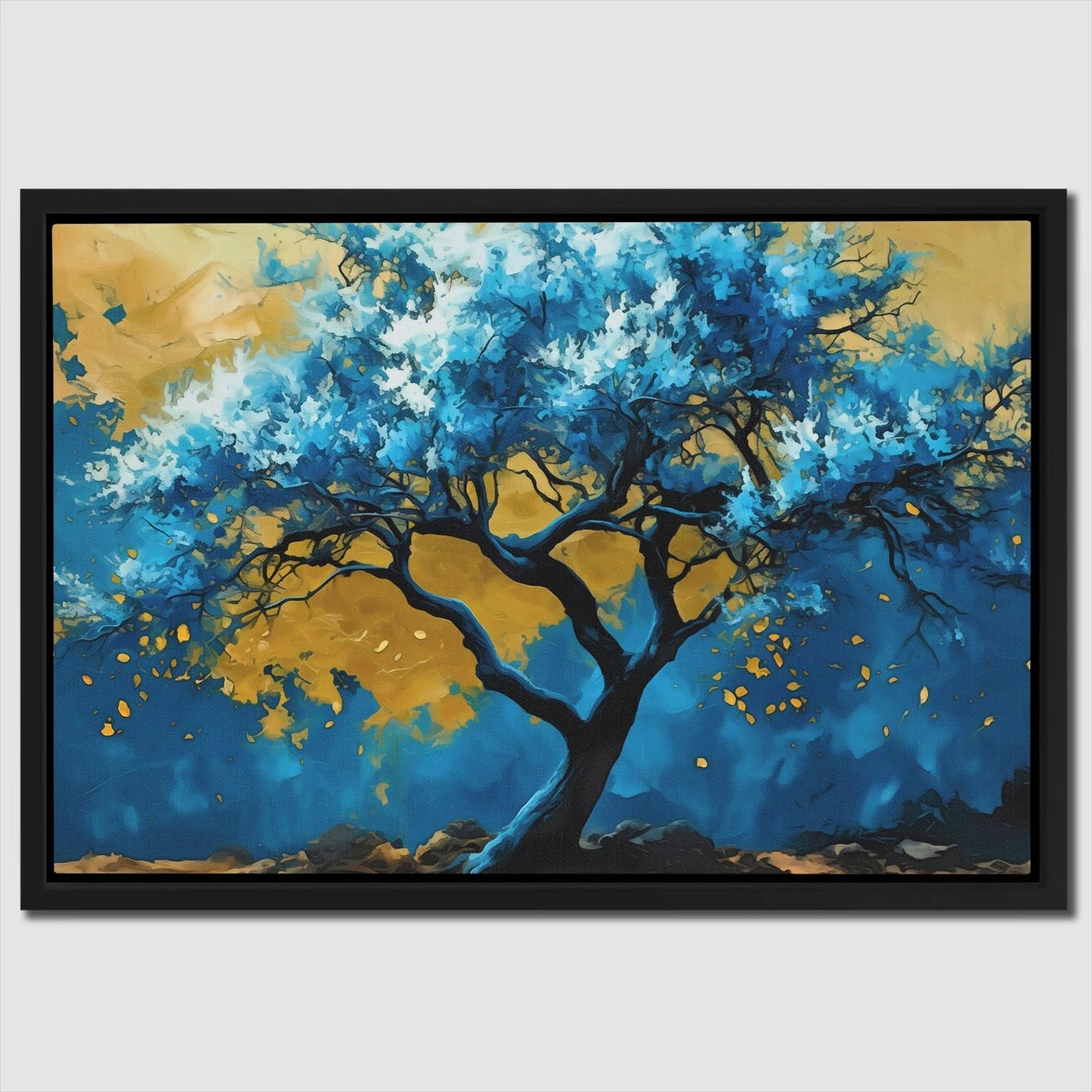 Blue Gold Tree - Large Watercolor Canvas Print