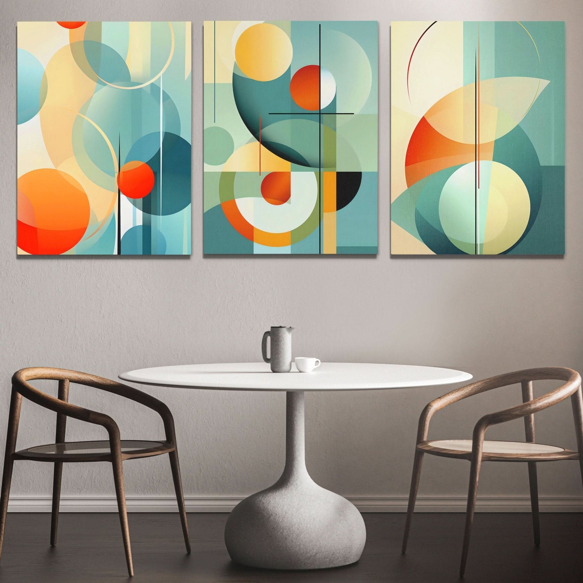 Blue Green Pastels (3) Set - Abstract Wall Art in Black Frame