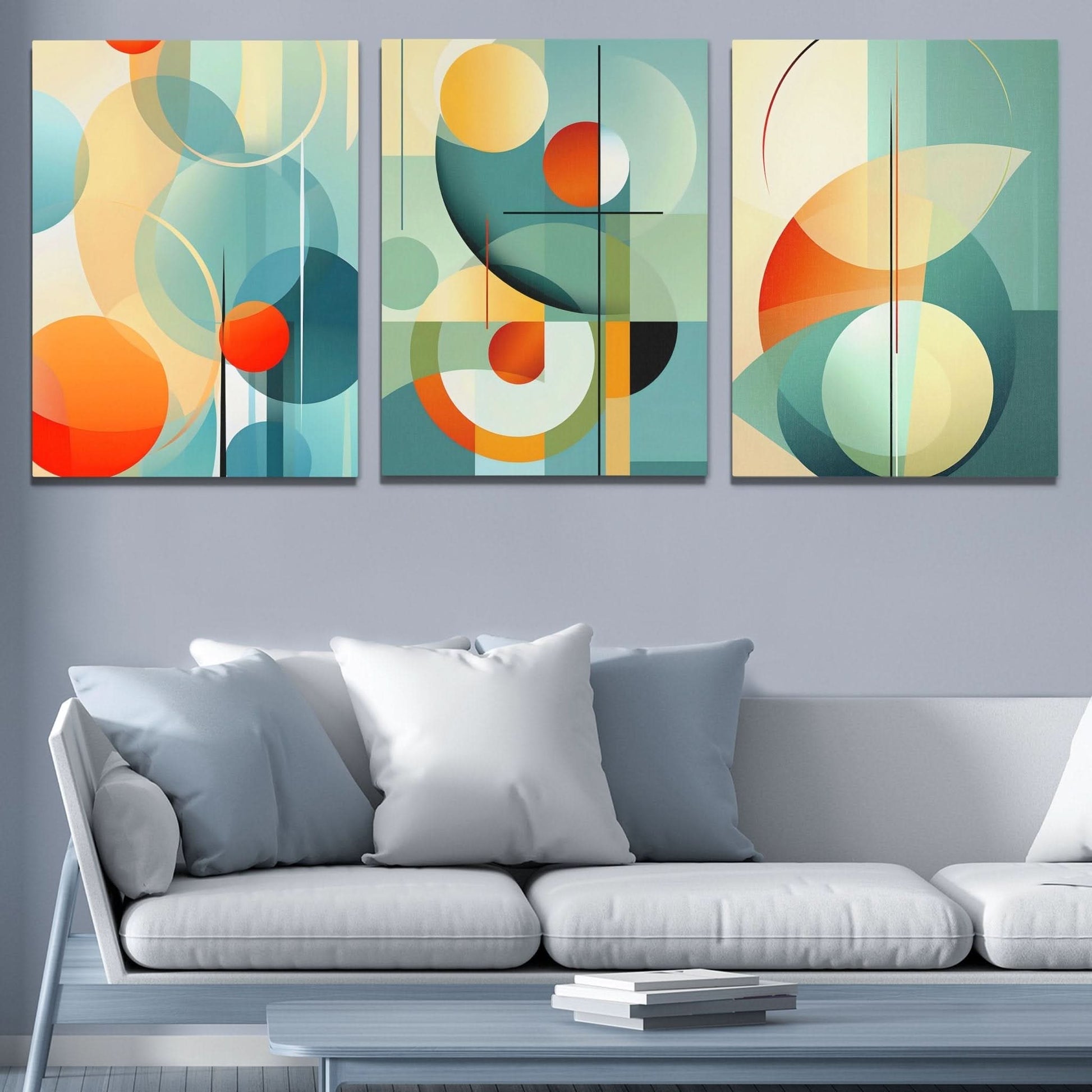 Blue Green Pastels (3) Set - Large Abstract Canvas Print