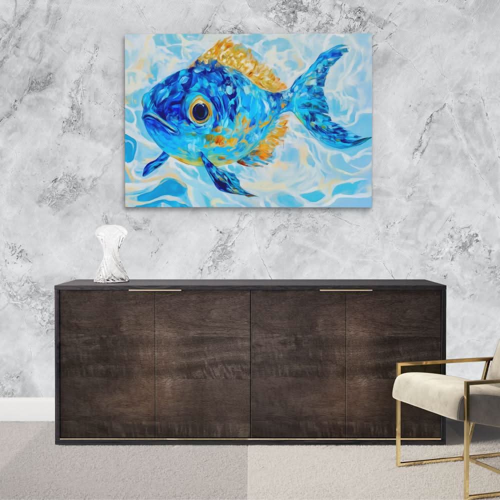 Blue Guppy - Coastal Wall Art in Black Frame