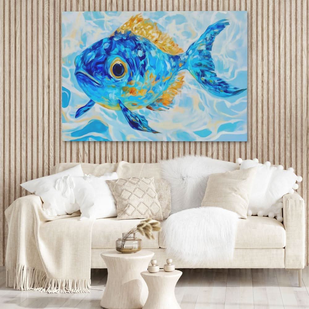 Blue Guppy - Blue Coastal Canvas Print