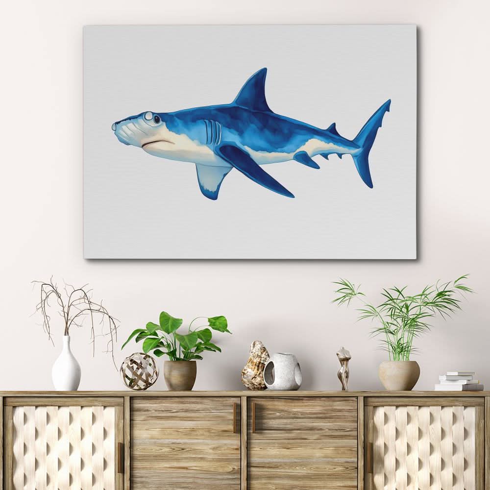 Blue Hammerhead Shark - Blue Nature Canvas Print