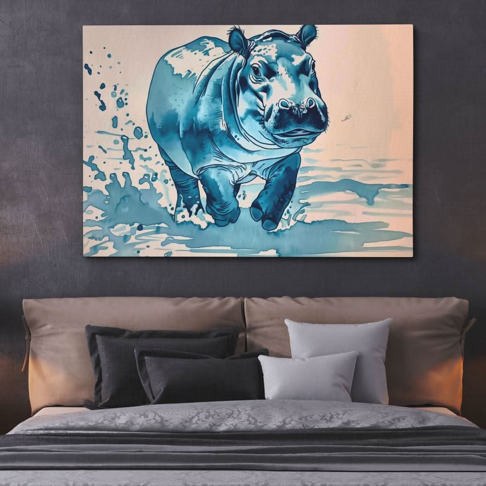 Blue Hippo - Blue Wall Art for Office
