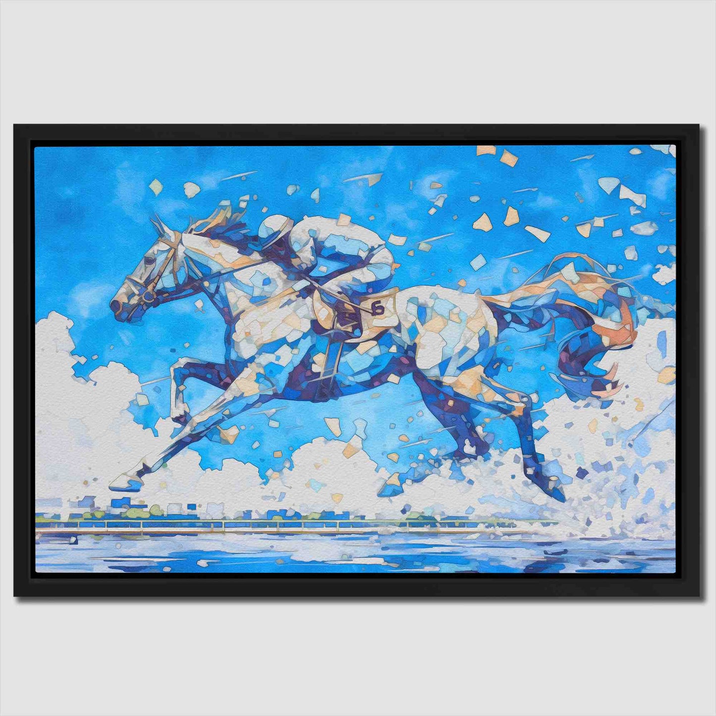 Blue Horse Racing - Horizontal Art