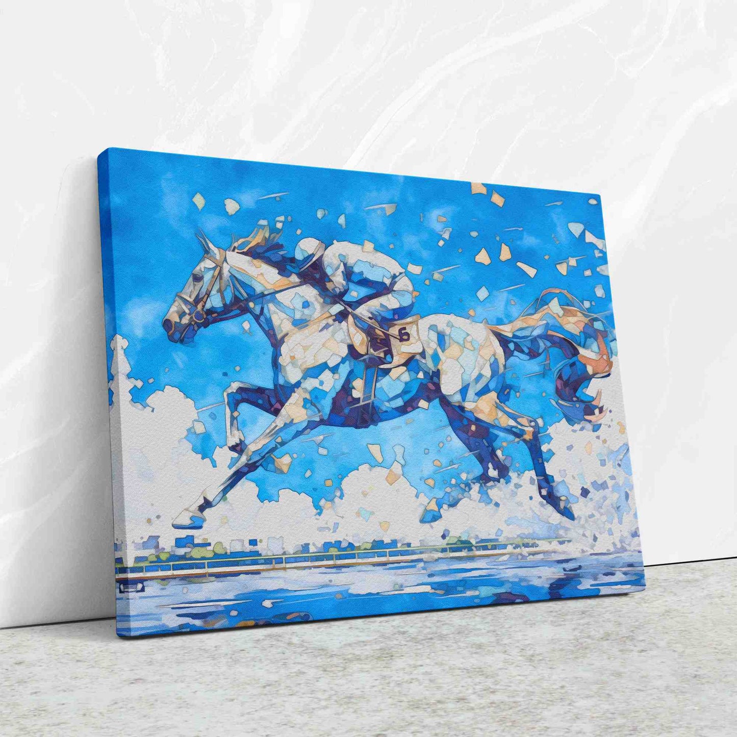 Blue Horse Racing - Blue Horse Canvas Print