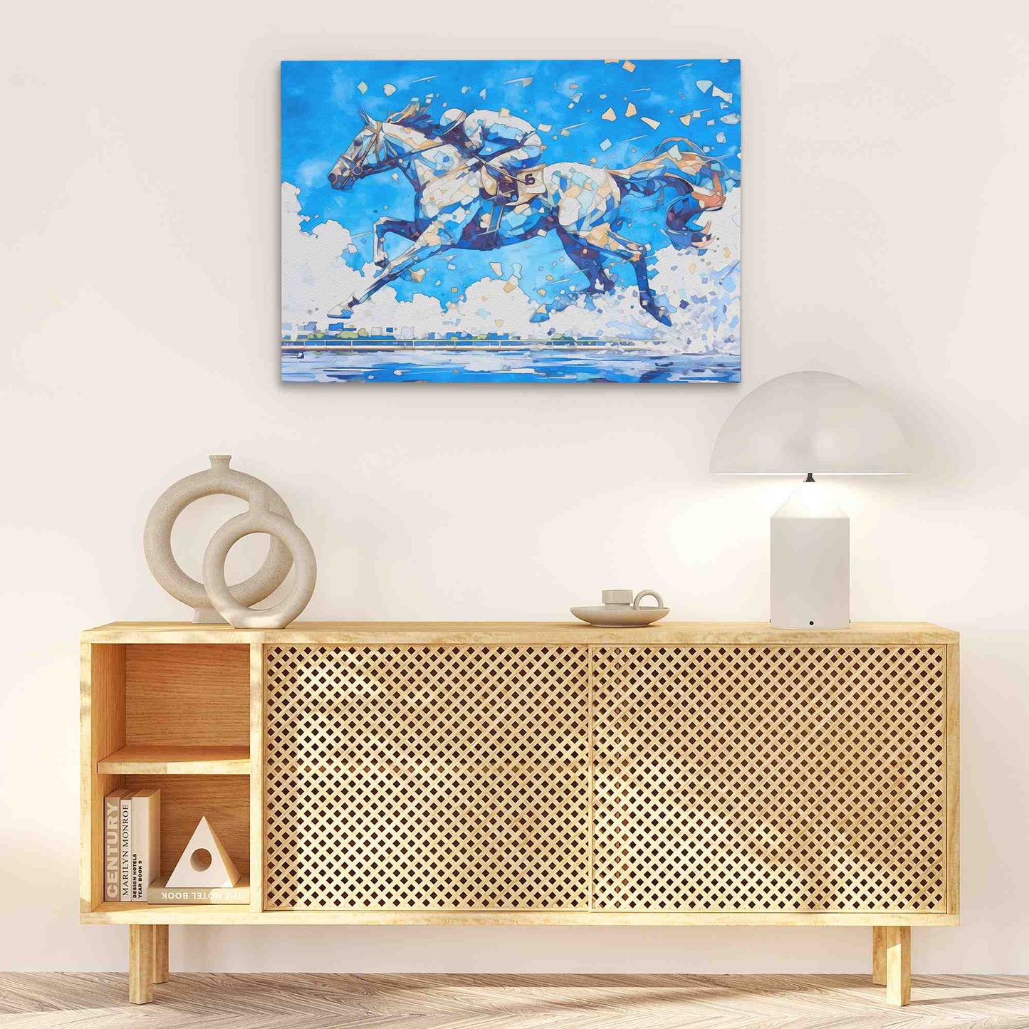 Blue Horse Racing - Blue Wall Art