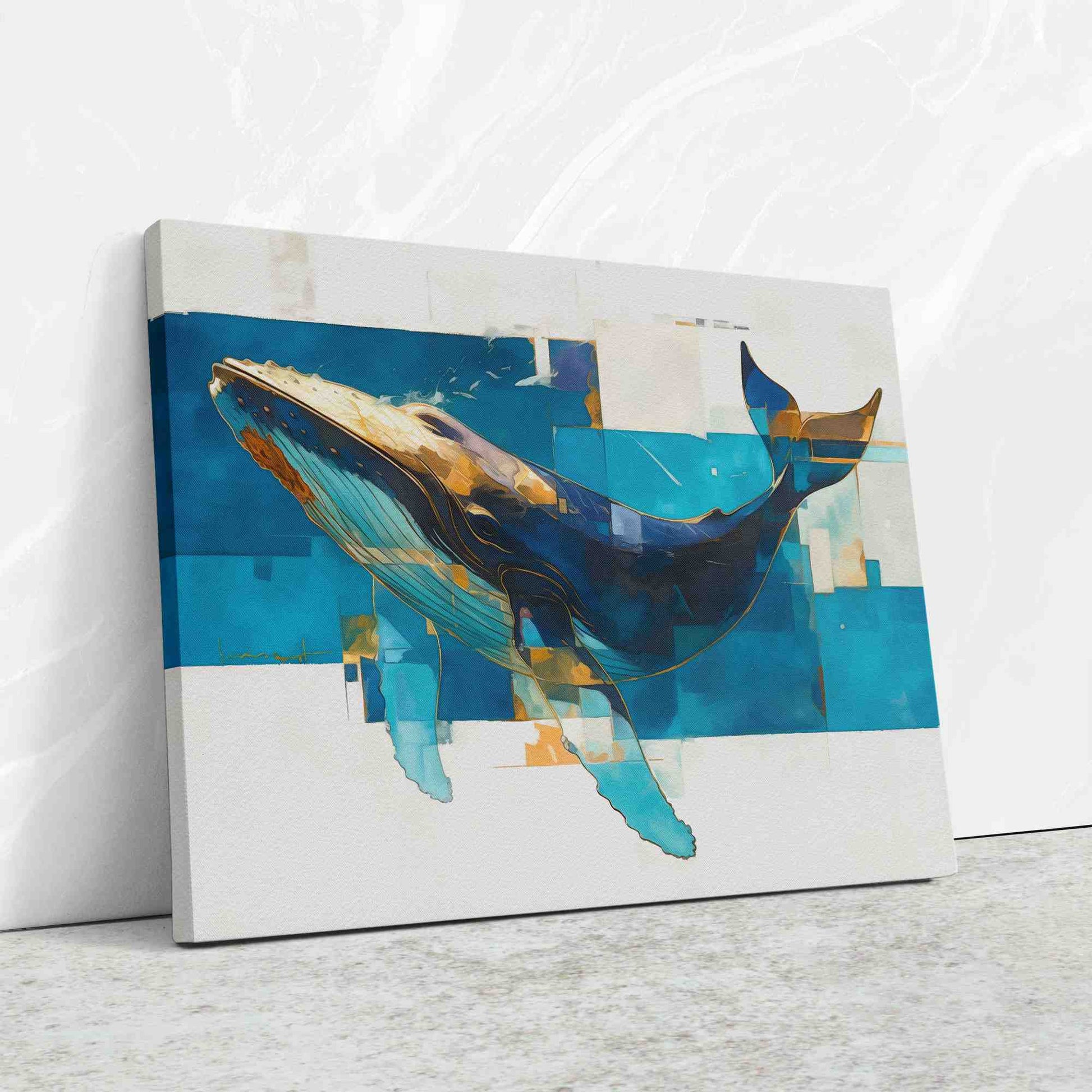 Blue Humpback Whale - Abstract Wall Art in Black Frame