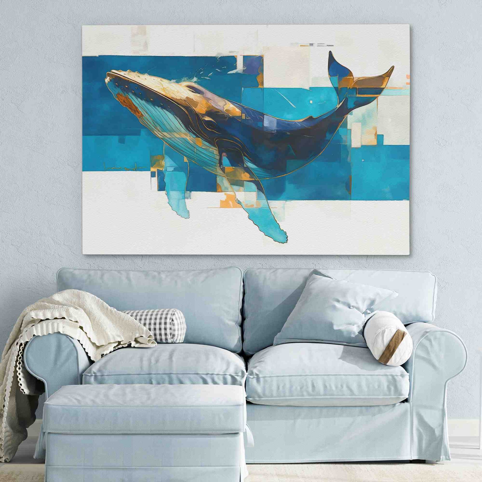 Blue Humpback Whale - Horizontal Wall Art in Black Frame