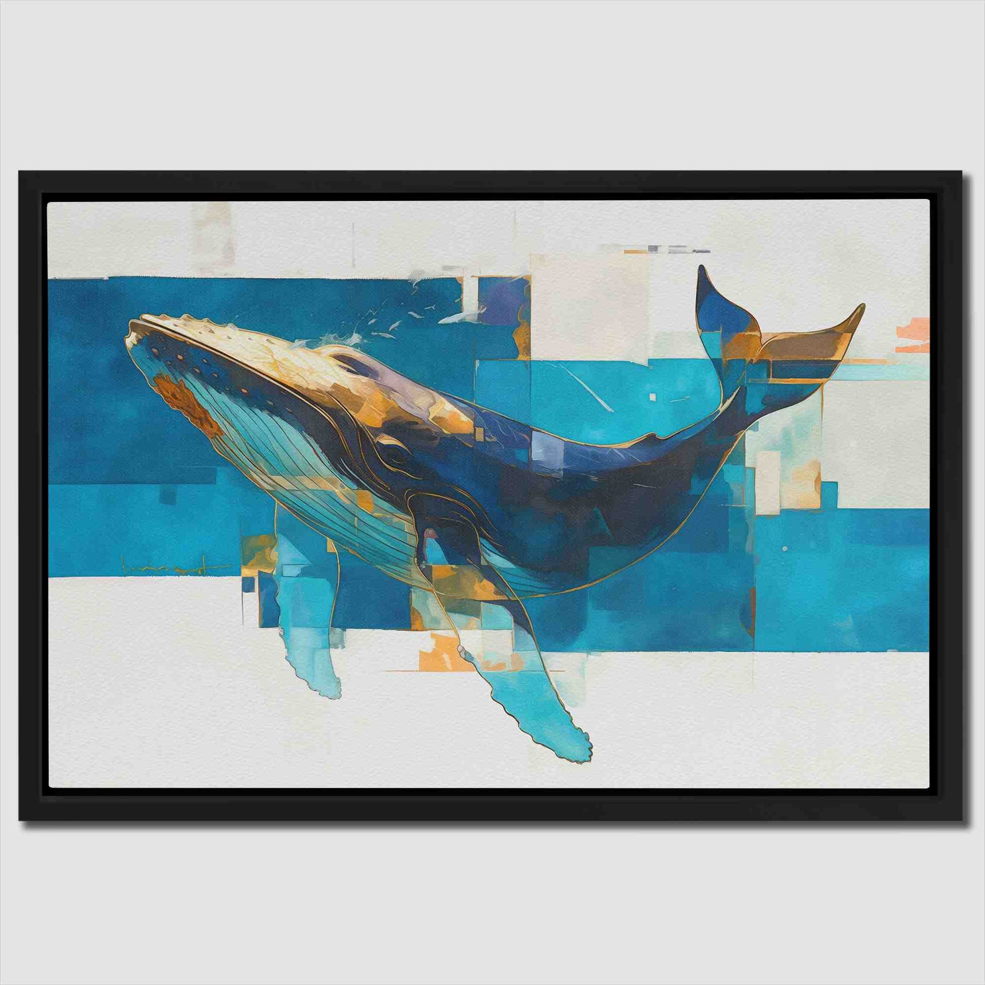 Blue Humpback Whale - Aqua Blue Art for Bathroom