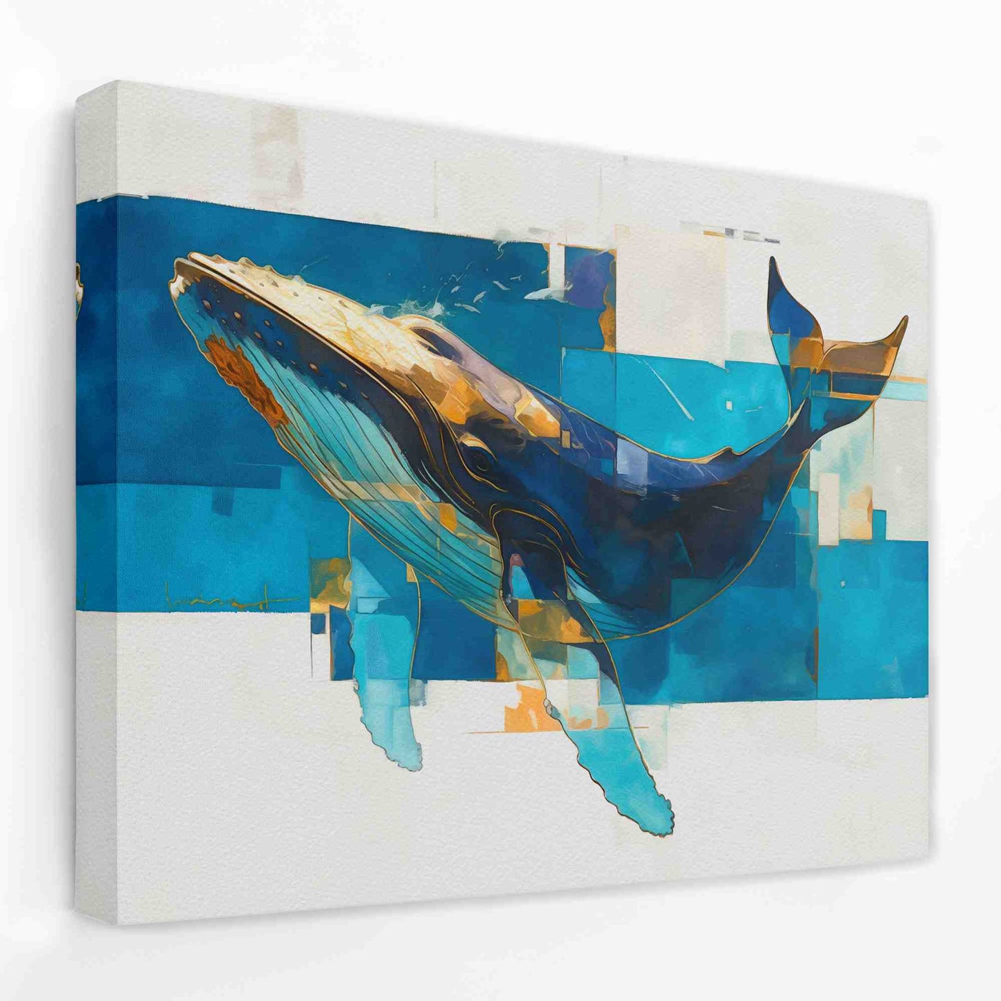 Blue Humpback Whale - Aqua Blue Canvas Wall Art