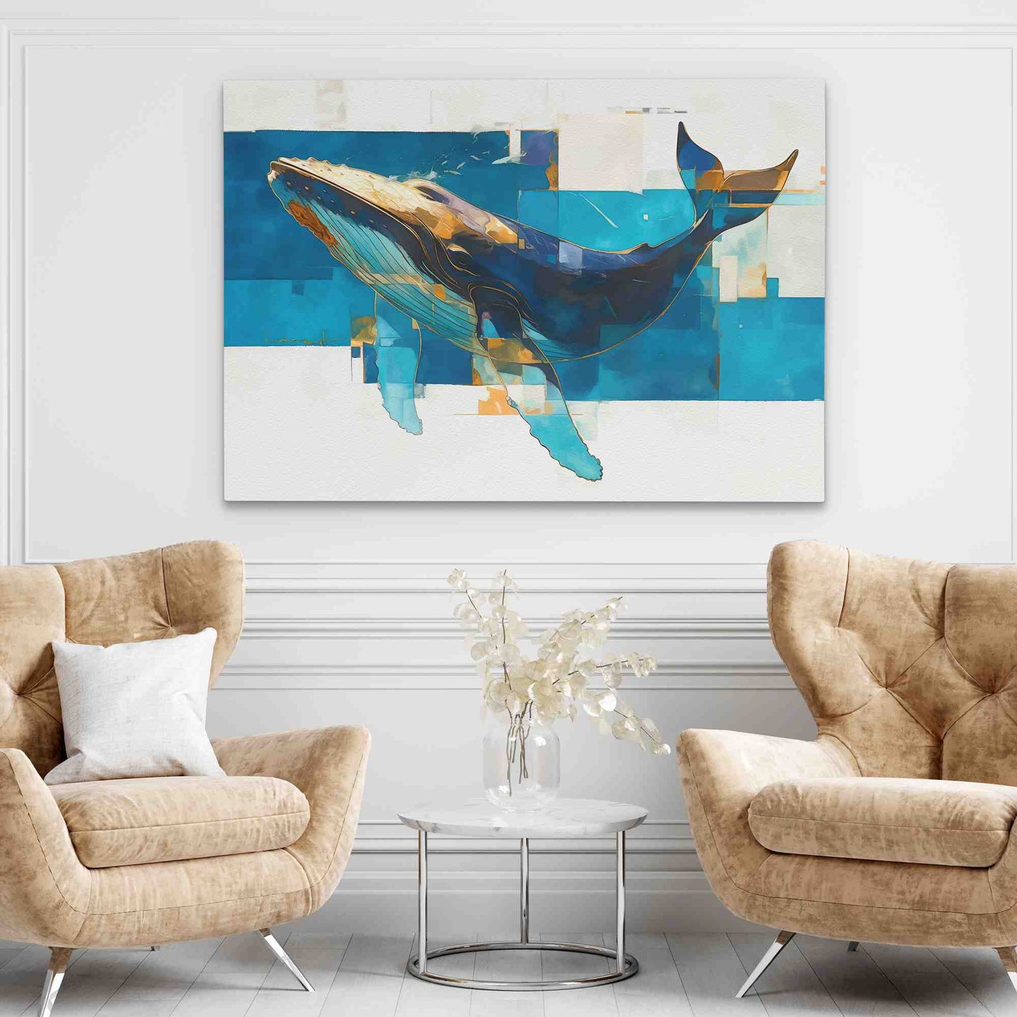Blue Humpback Whale - Abstract Blue Canvas Wall Art