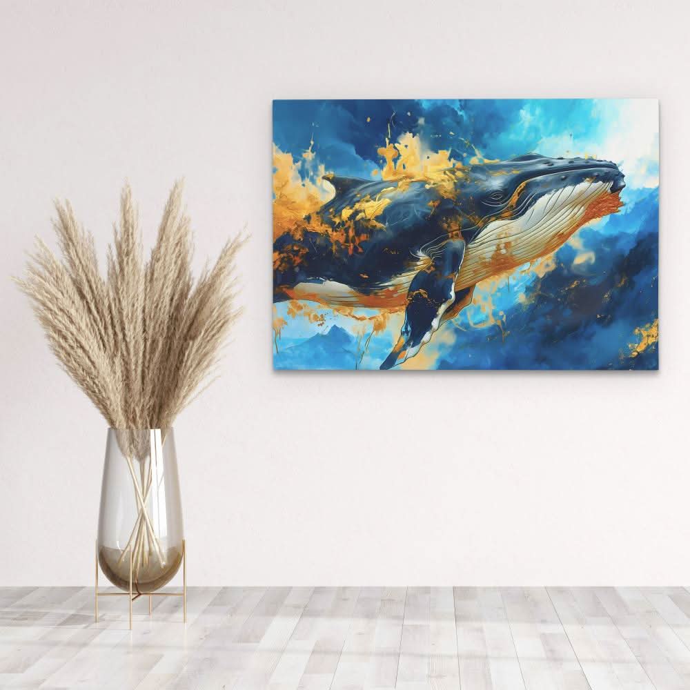 Blue Magic - Blue Whale Wall Art in Black Frame
