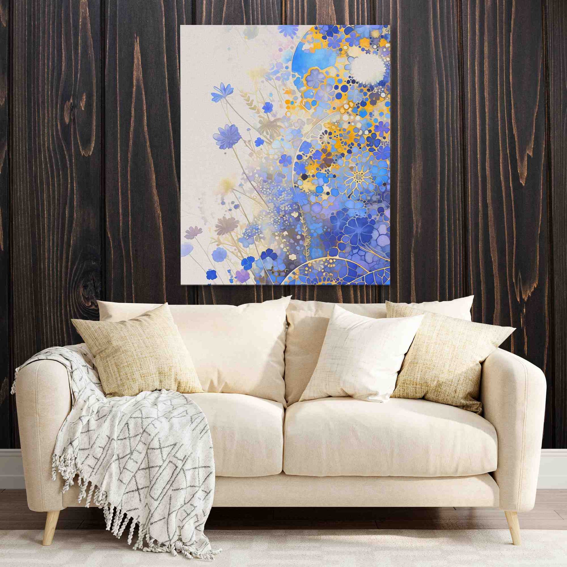 Blue Mosaic - Vertical Wall Art in Black Frame