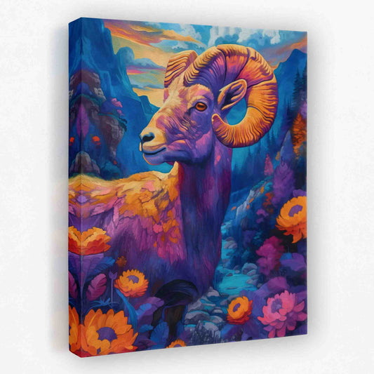 Blue Mountain Ram - Floral Canvas Wall Art