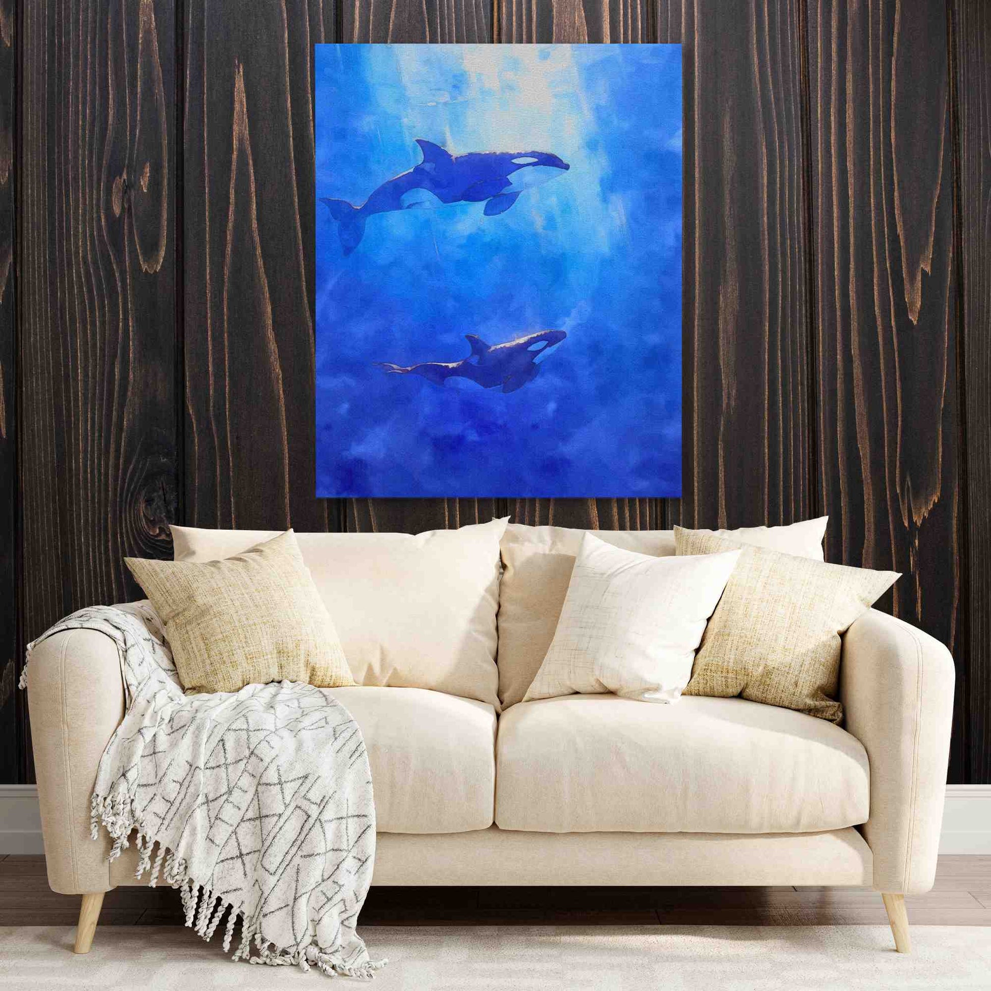 Blue Orcas - Large Canvas Print