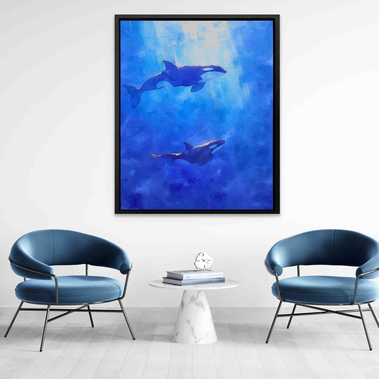 Blue Orcas - Blue Canvas Wall Art