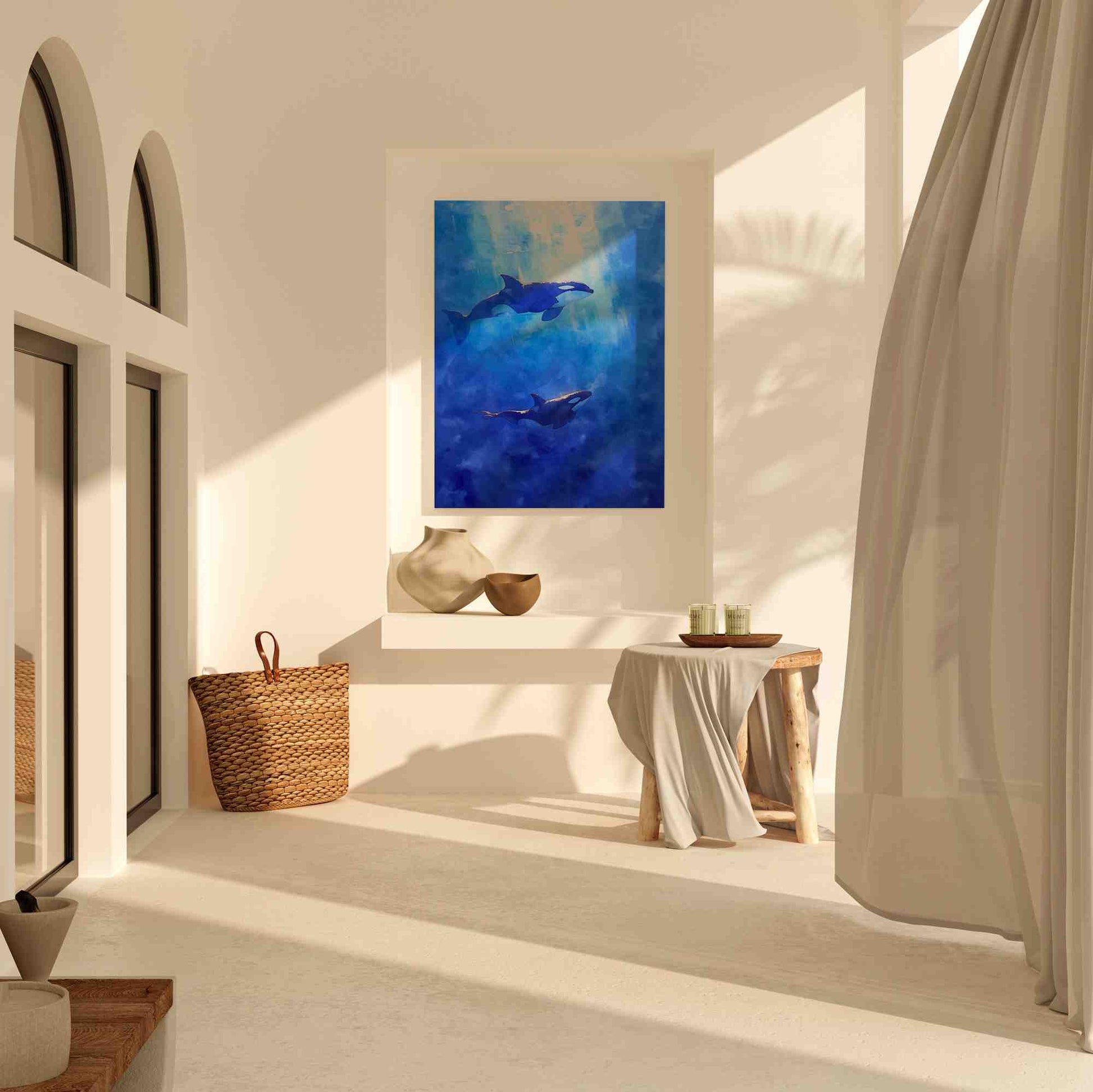 Blue Orcas - Blue Wall Art for Bathroom