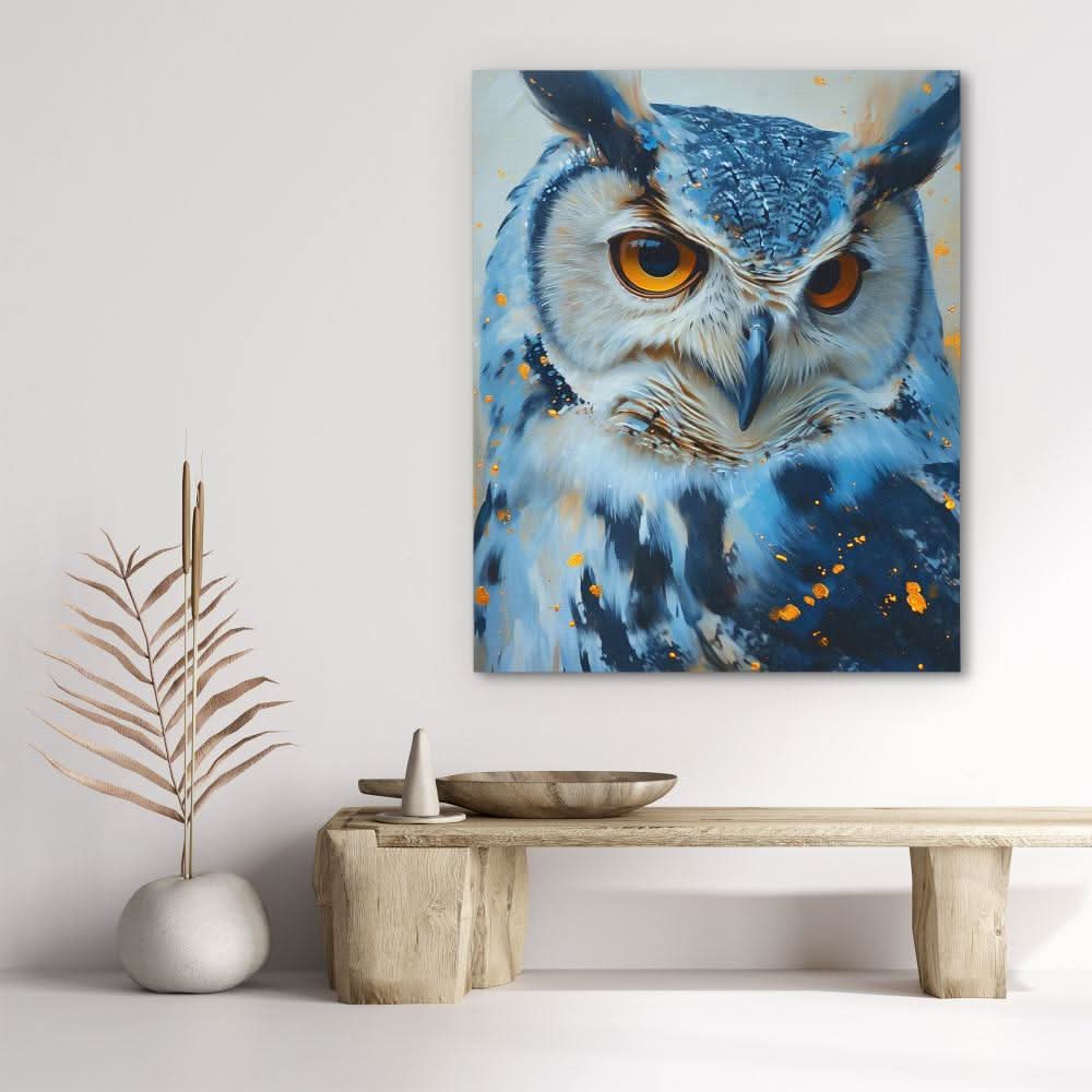 Blue Owl - Blue Canvas Wall Art