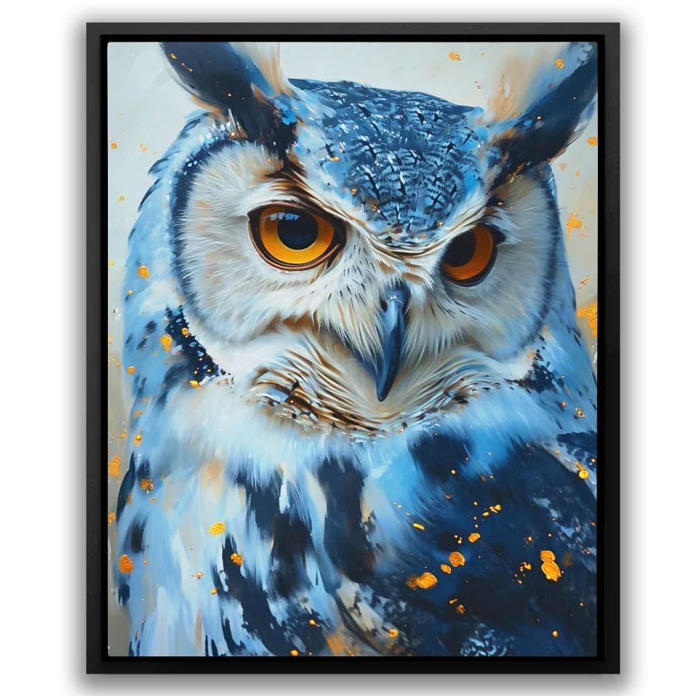 Blue Owl - Bird Wall Art in Black Frame