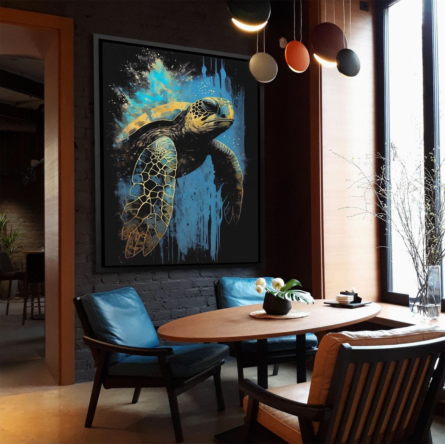 Blue Sea Turtle - Wall Art in Black Frame