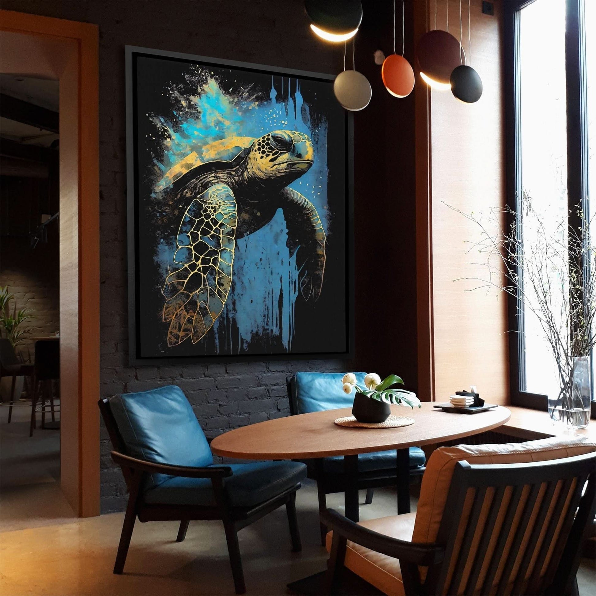 Blue Sea Turtle - Wall Art in Black Frame