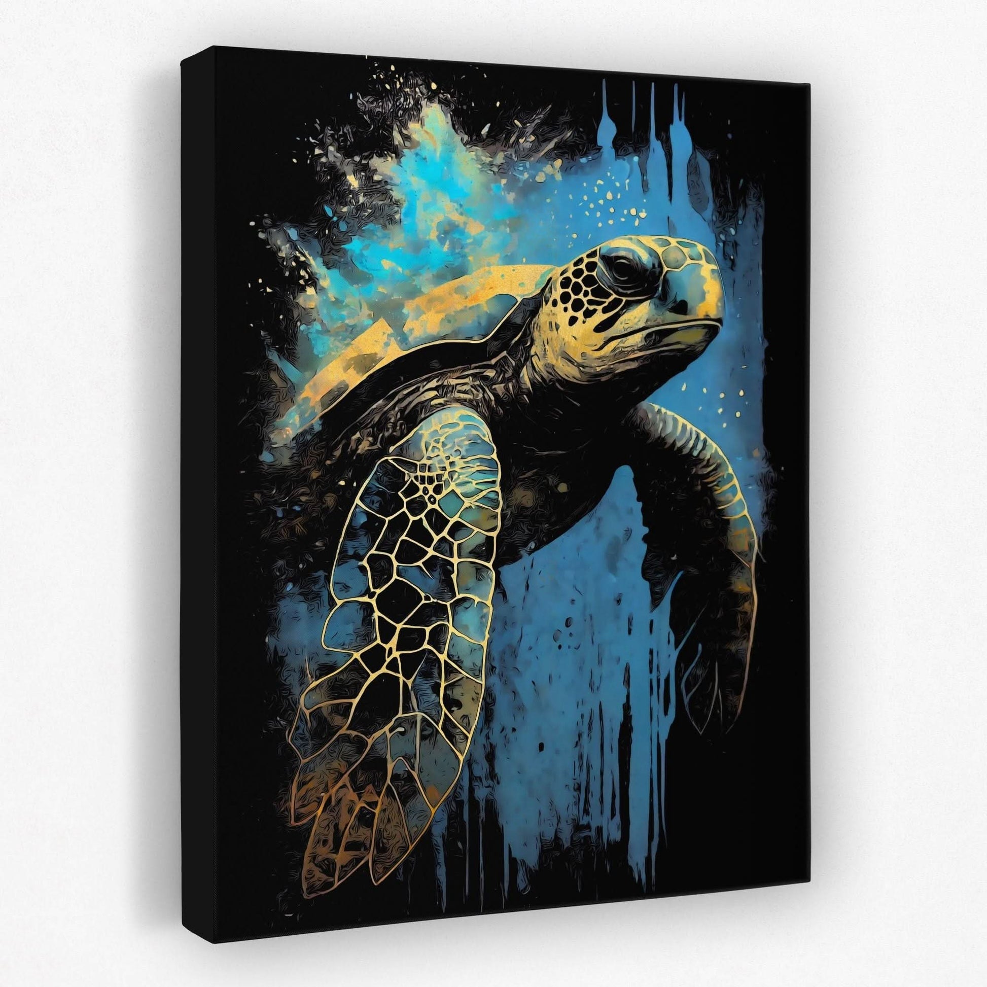 Blue Sea Turtle - Animals Canvas Wall Art