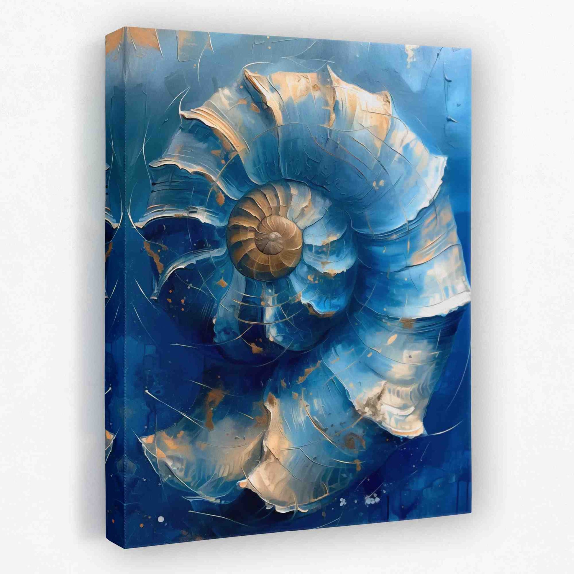 Blue Spiral - Nautilus Shell Canvas Wall Art
