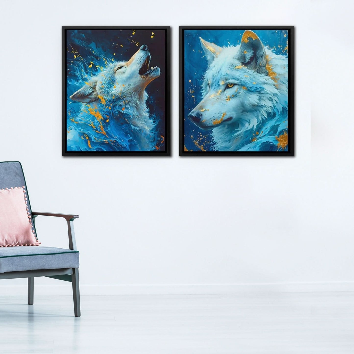 Blue Spirit Wolves - Blue Nature Canvas Print