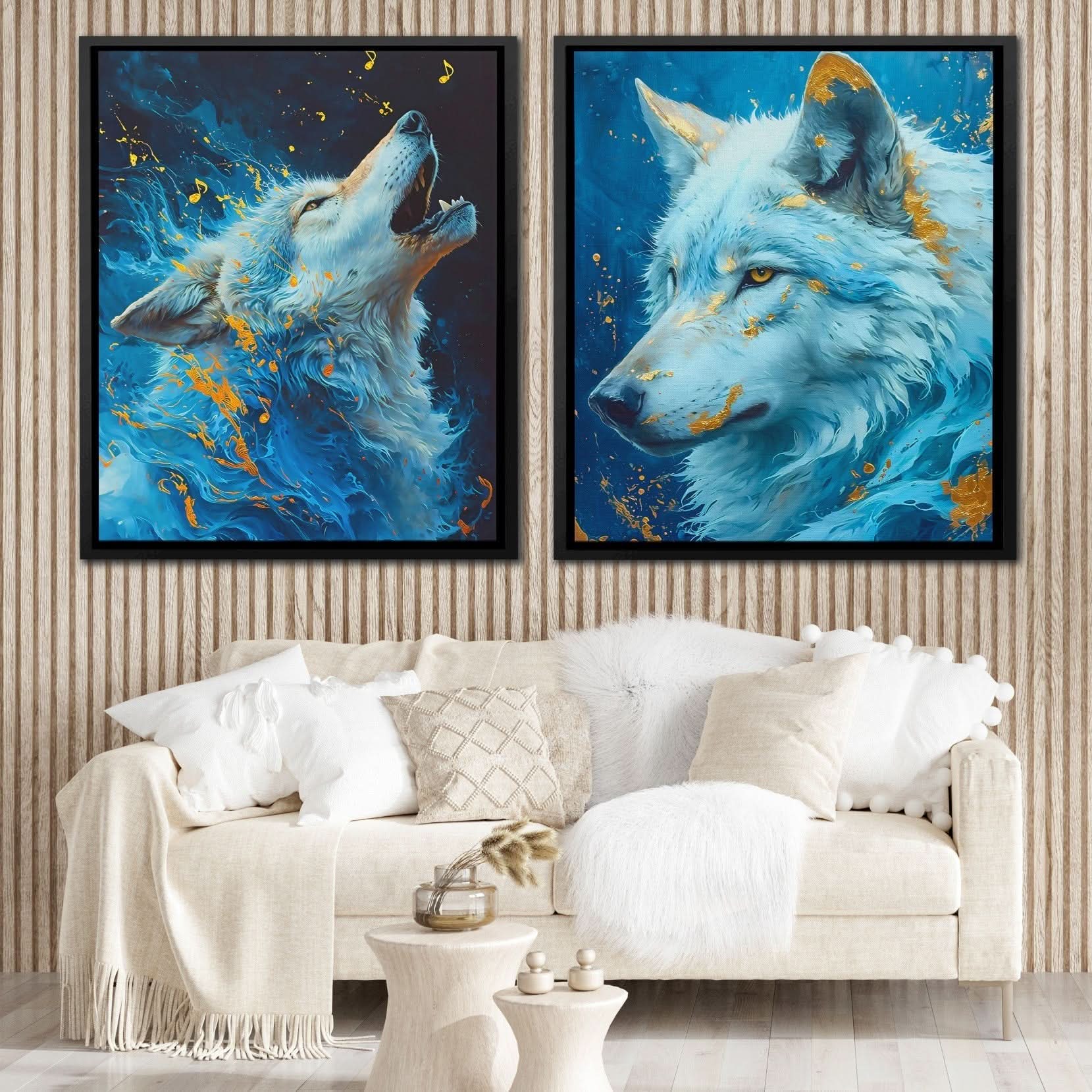 Blue Spirit Wolves - Large Abstract Canvas Print