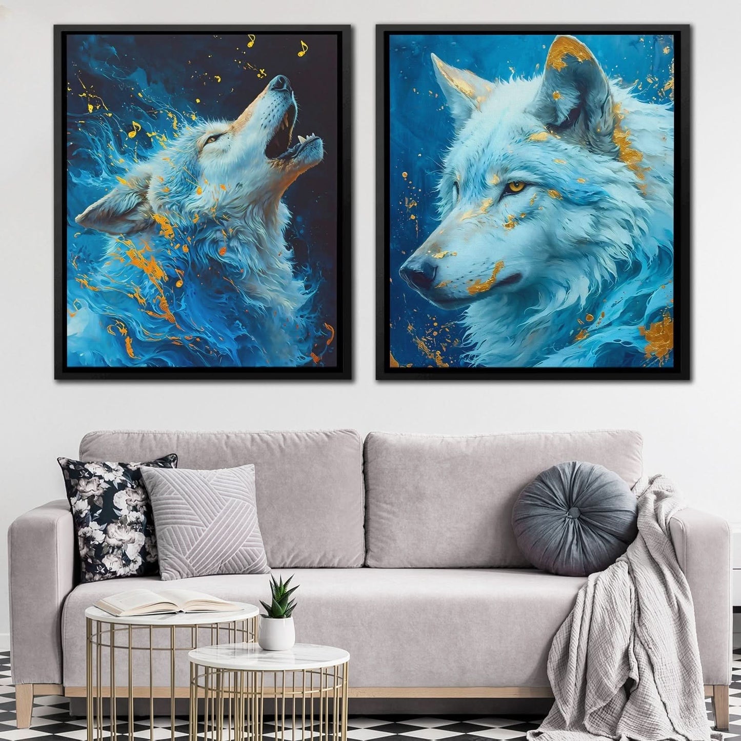 Blue Spirit Wolves - Blue Wall Art for Living Room