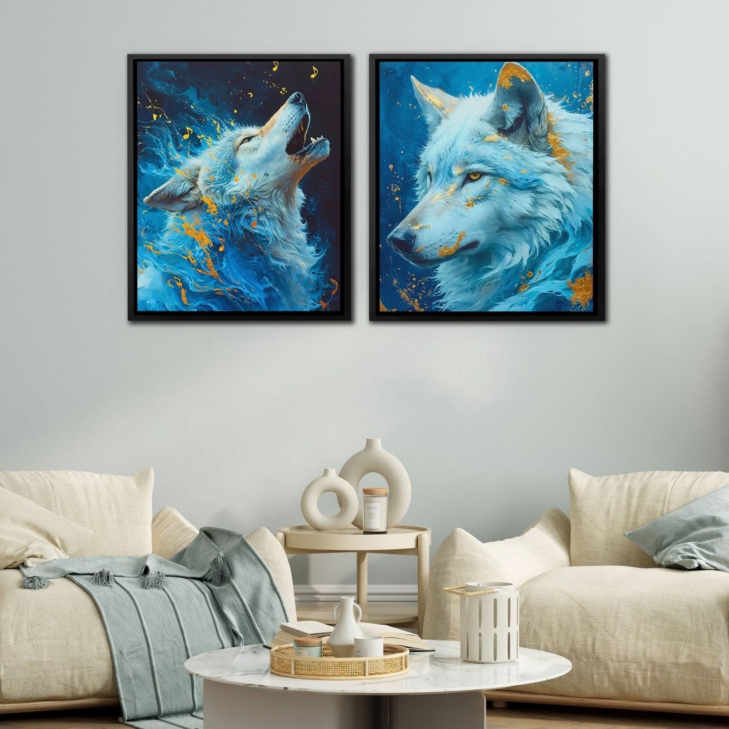 Blue Spirit Wolves - Abstract Blue Canvas Wall Art
