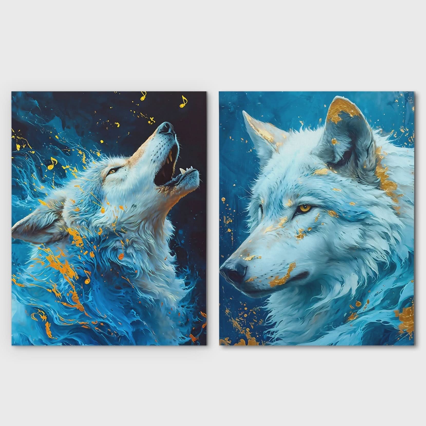 Blue Spirit Wolves - Animals Canvas Wall Art