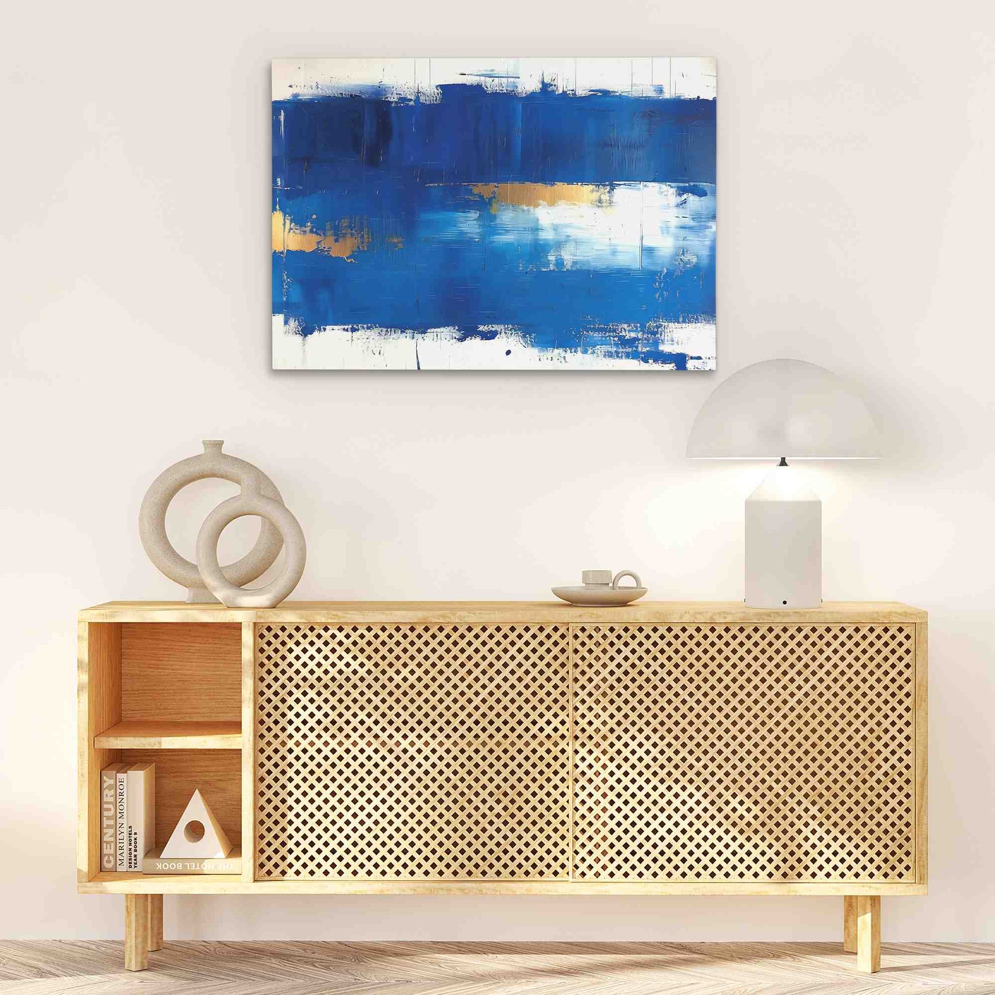 Blue Stroke - Navy Blue Wall Art in Black Frame