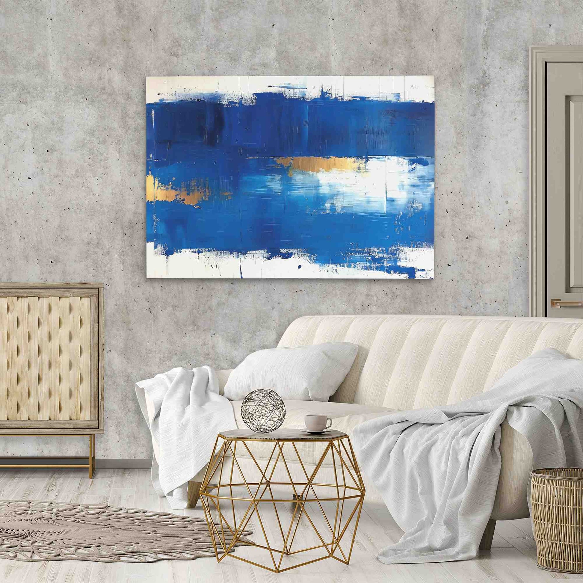 Blue Stroke - Minimalist White Canvas Wall Art