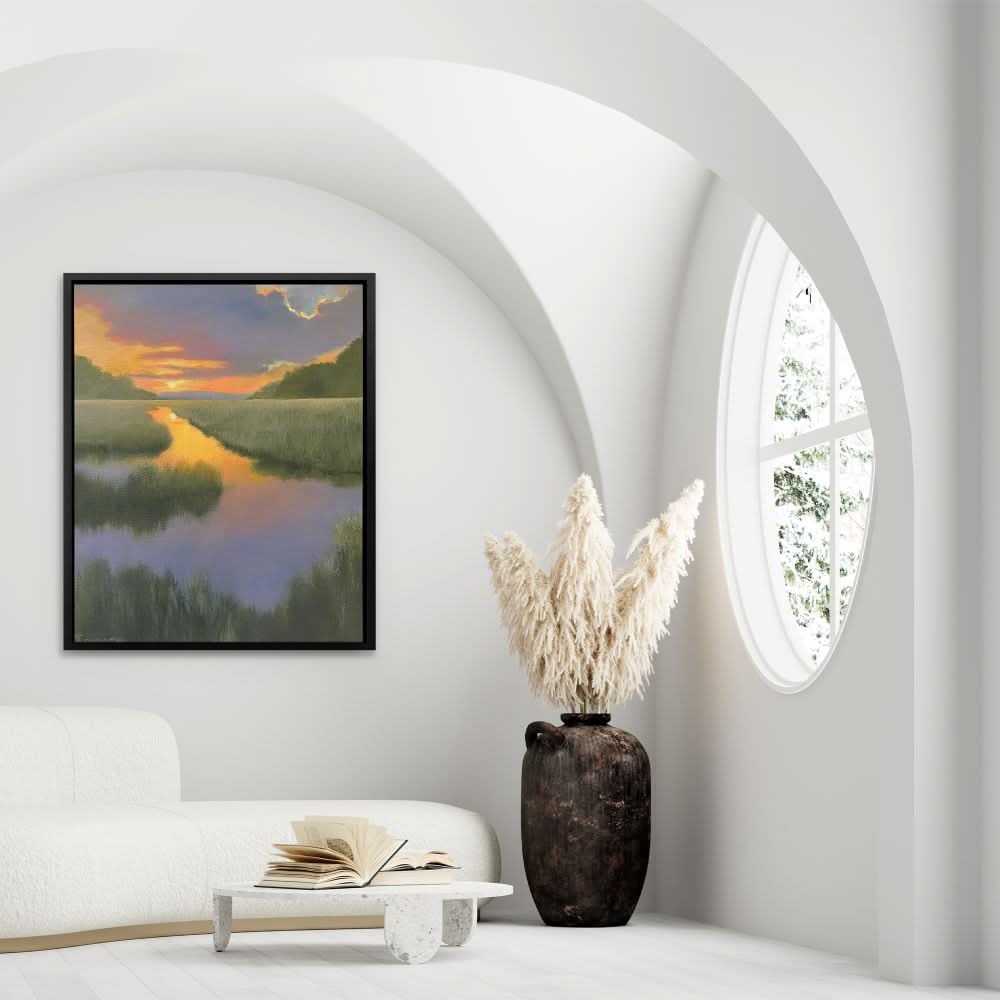 Blue-Violet and Orange Sunset - Earth Tones Landscapes Canvas Print