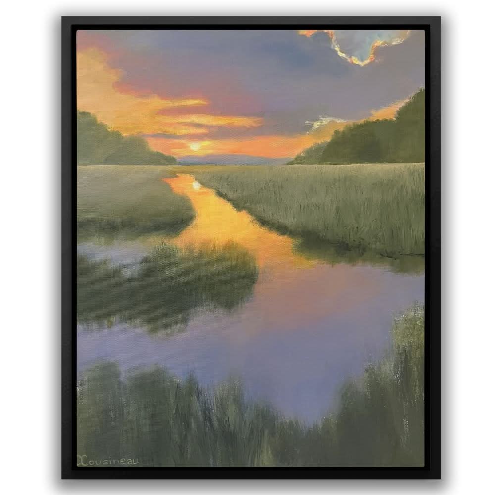 Blue-Violet and Orange Sunset - Landscapes Wall Art in Black Frame