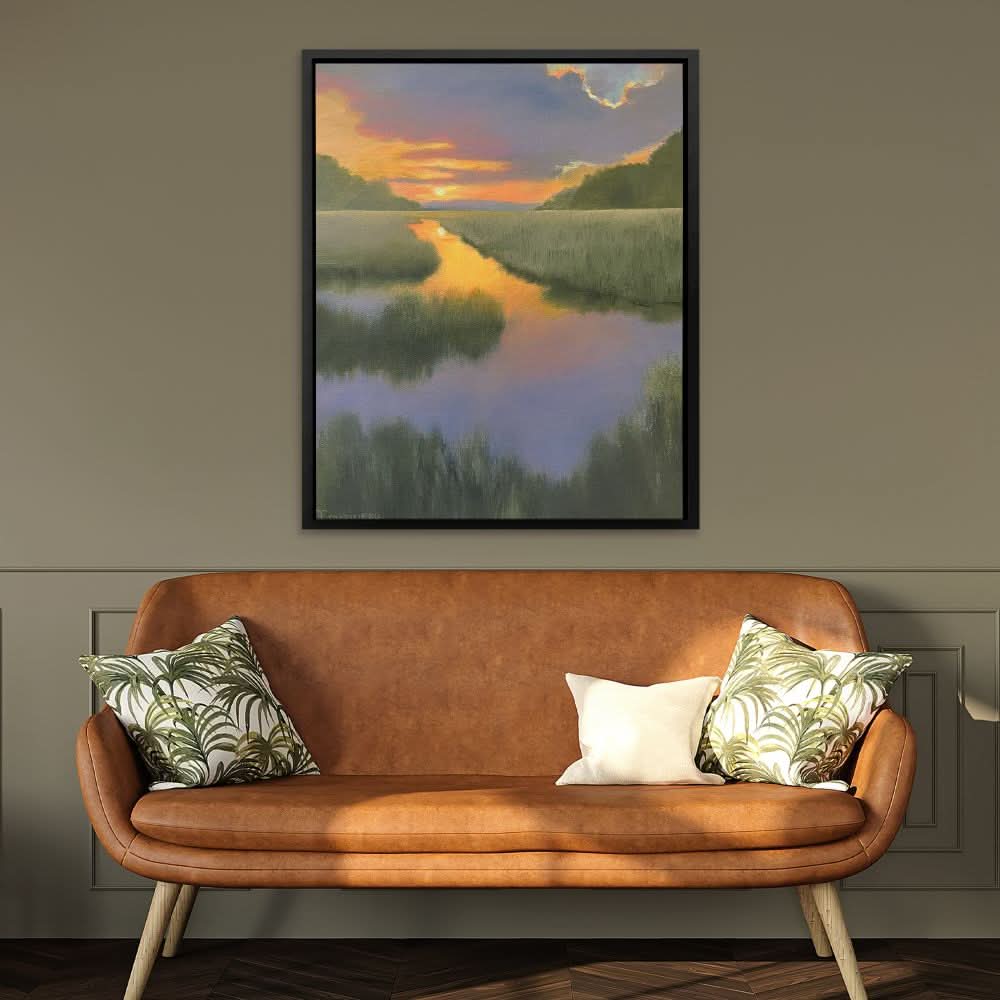 Blue-Violet and Orange Sunset - Large Watercolor Canvas Print