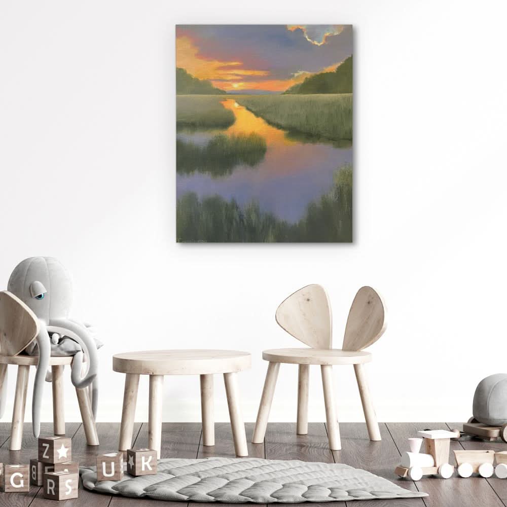 Blue-Violet and Orange Sunset - Watercolor Earth Tones Canvas Wall Art