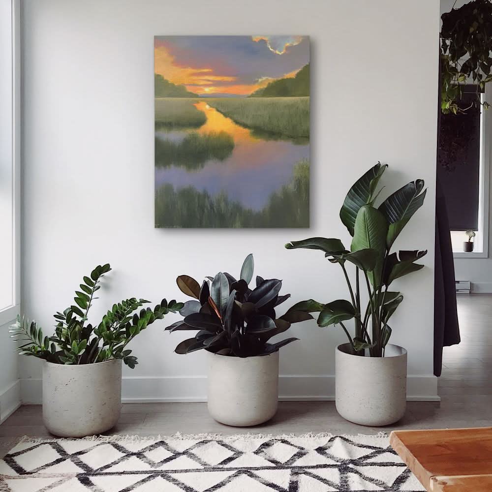 Blue-Violet and Orange Sunset - Earth Tones Wall Art for Hallway