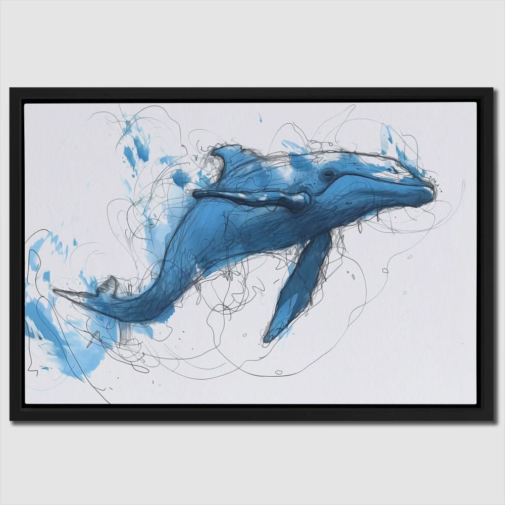 Blue Whale Doodle - Animals Art for Bathroom