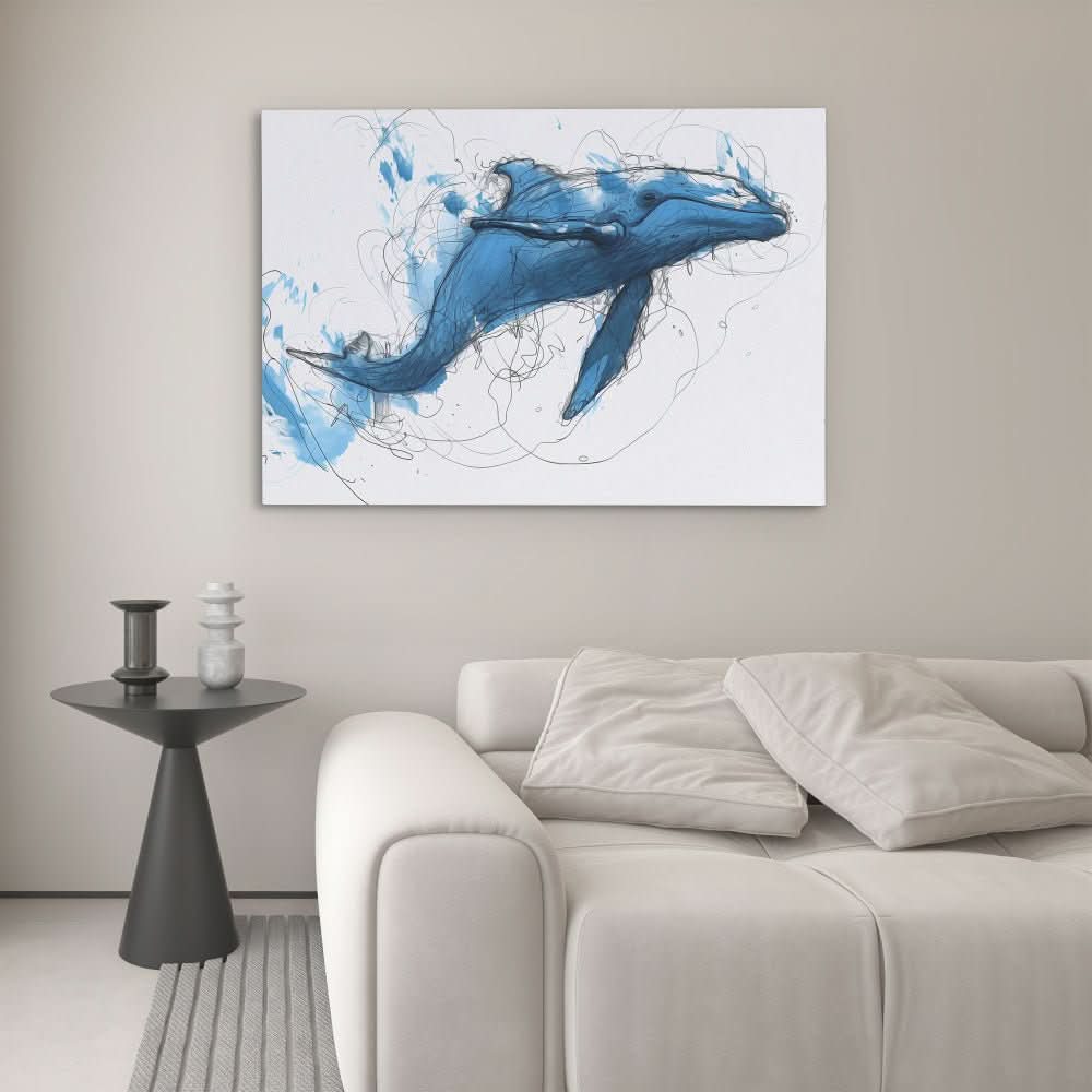 Blue Whale Doodle - Blue Wall Art for Bedroom