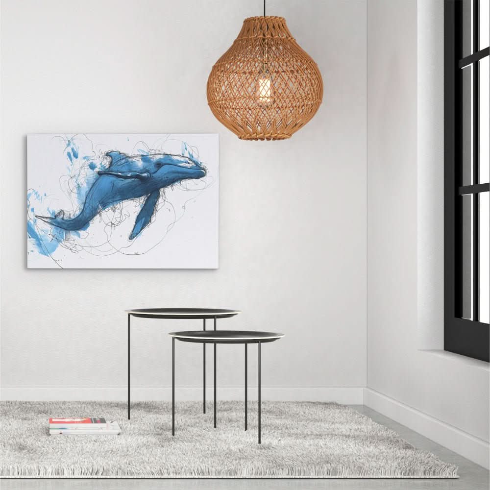 Blue Whale Doodle - Blue Coastal Canvas Print