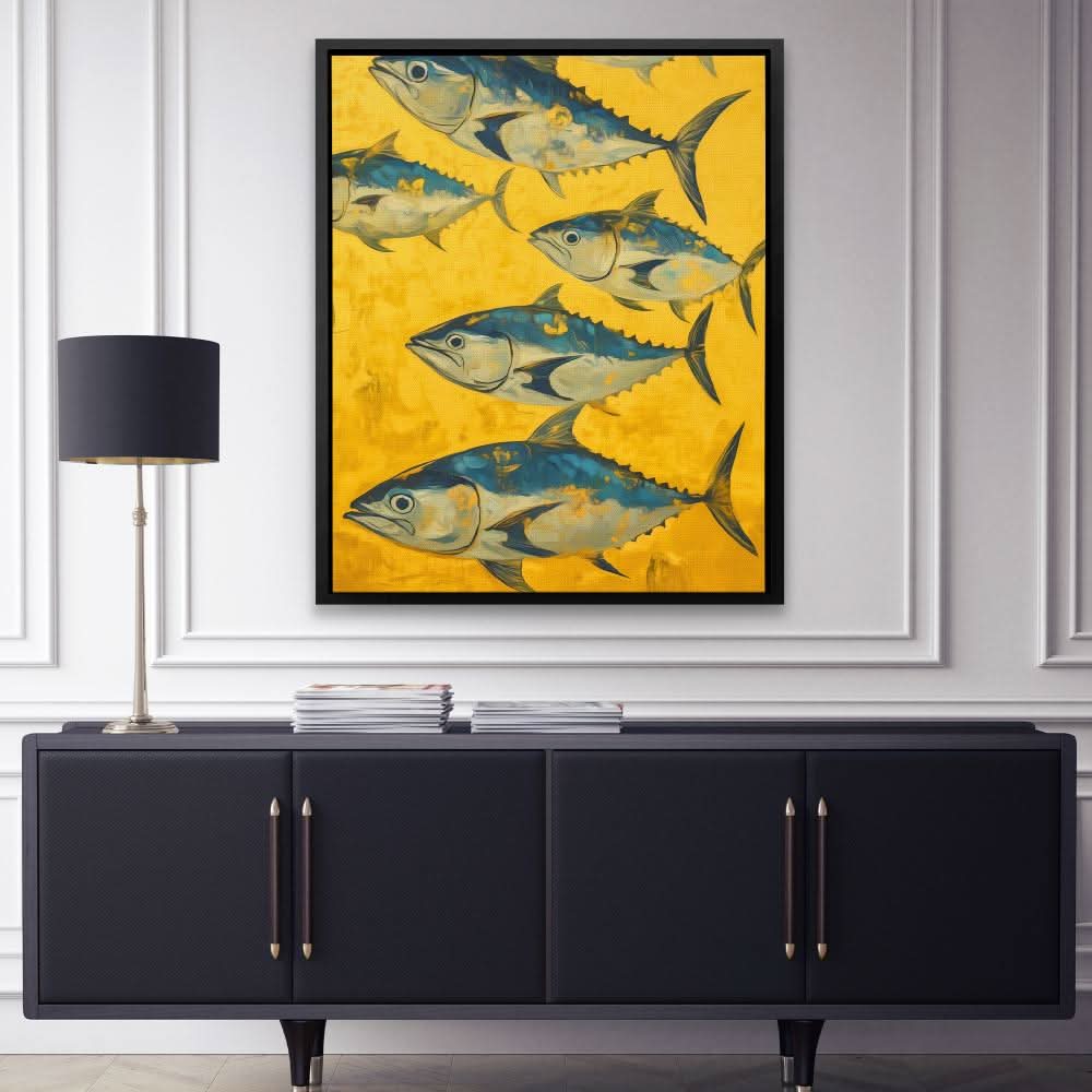 Bluefin Tuna School - Fish Wall Art in Black Frame